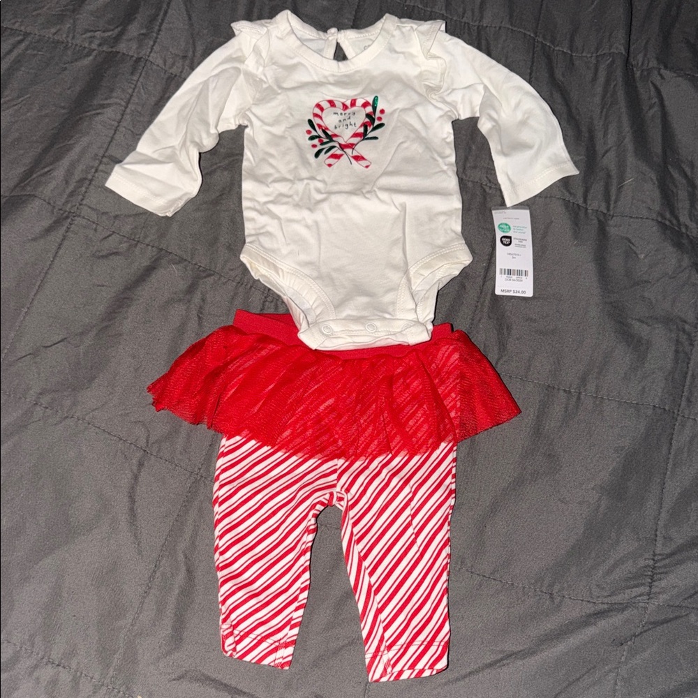Carter's Cream Baby Christmas set with Candy Cane Heart Design